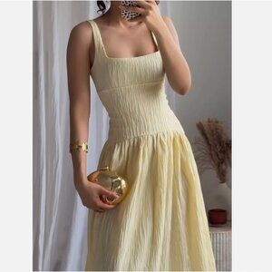 ZARA NEW WOMAN STRAPPY MIDI DRESS OPEN BACK VANILLA YELLOW LARGE 4813/323/727